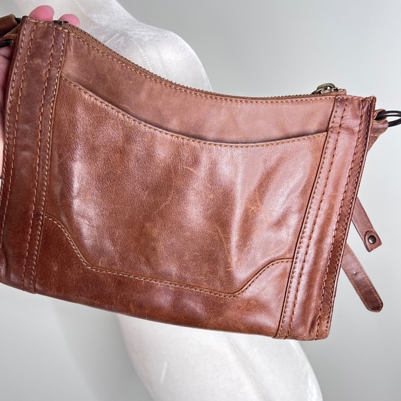 Frye Melissa Cognac Zip Crossbody Bag Purse Brown Leather - Picture 3 of 7